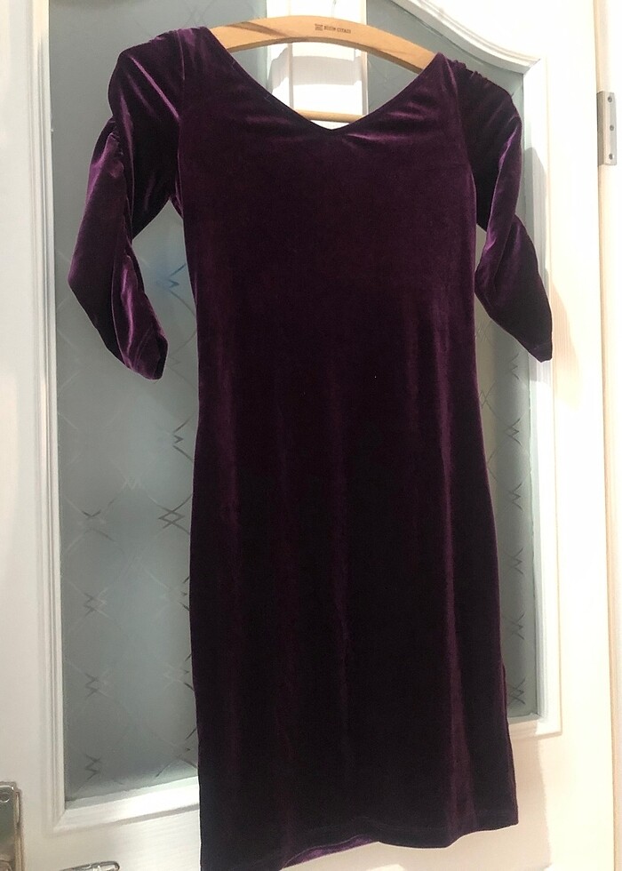 Kadife mor elbise - Görsel 3