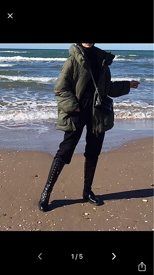 SATILDIIIII ZARA DİZ ÜSTÜ HAKİ ŞİŞME MONT