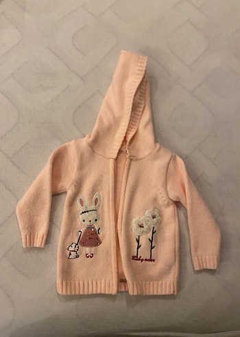 Nakışlı Pembe Kapüşonlu Kız Hırkası