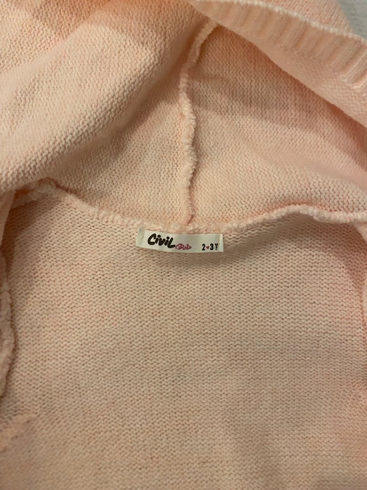 Nakışlı Pembe Kapüşonlu Kız Hırkası - Görsel 3