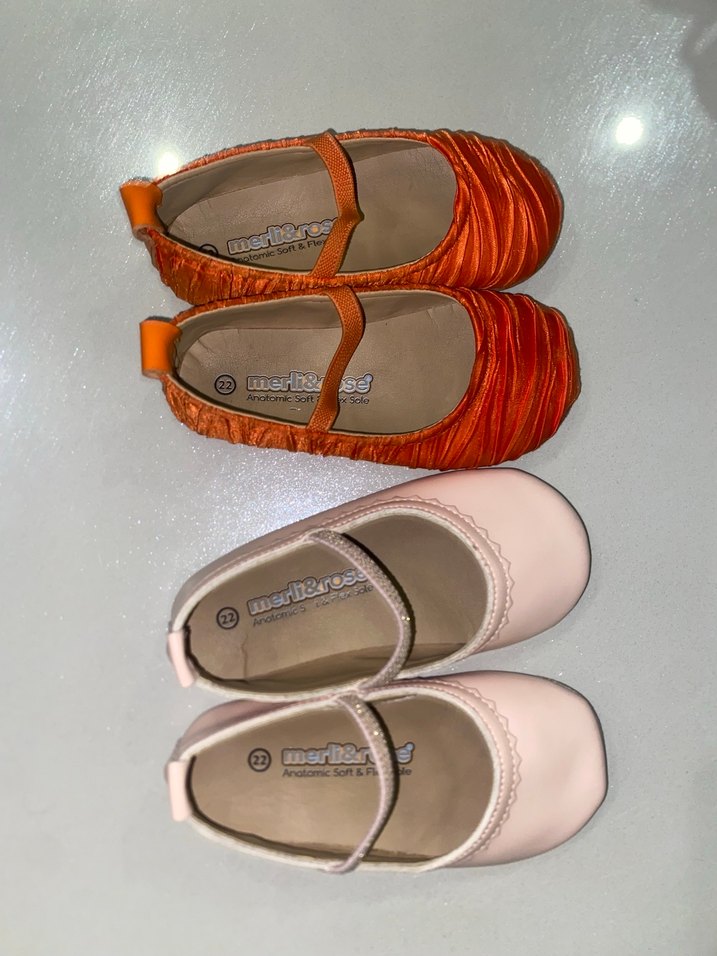 Piliseli Pembe ve turuncu 2 adet Kız Çocuk Babet Ayakkabı - Görsel 3