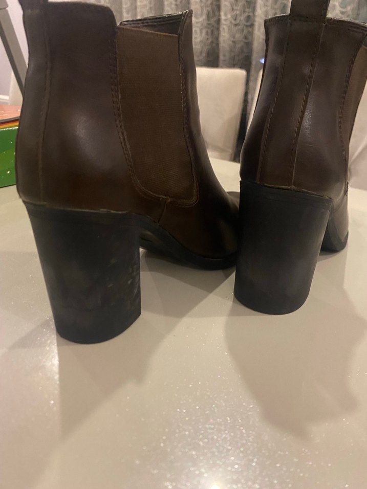 Kahverengi Deri Kadın Topuklu Bot - Görsel 3