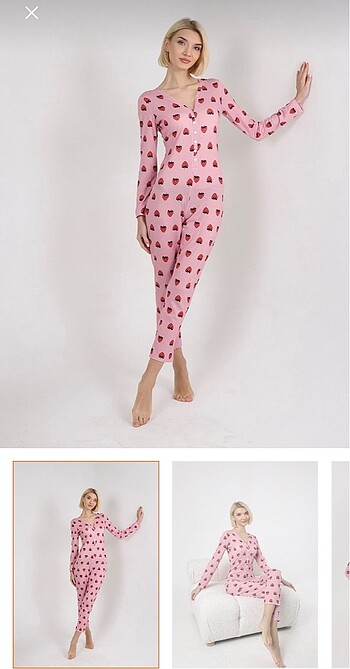 Çilek desenli pijama tulumu
