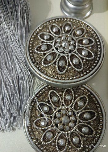 Bohem Gri Nakışlı Perde Bağı 3 adet aparat 3 Adet püskülü - Görsel 10