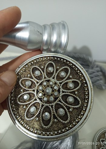 Bohem Gri Nakışlı Perde Bağı 3 adet aparat 3 Adet püskülü - Görsel 11