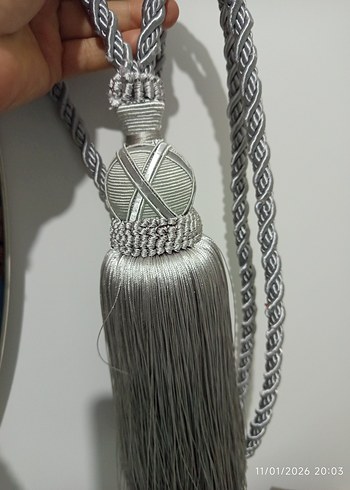 Bohem Gri Nakışlı Perde Bağı 3 adet aparat 3 Adet püskülü - Görsel 7