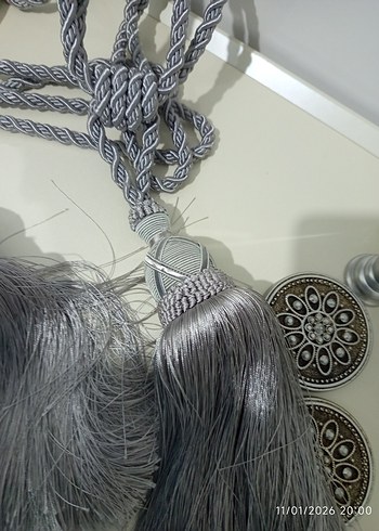 Bohem Gri Nakışlı Perde Bağı 3 adet aparat 3 Adet püskülü - Görsel 9