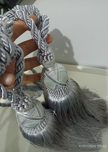 Bohem Gri Nakışlı Perde Bağı 3 adet aparat 3 Adet püskülü - Görsel 6