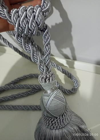 Bohem Gri Nakışlı Perde Bağı 3 adet aparat 3 Adet püskülü - Görsel 5