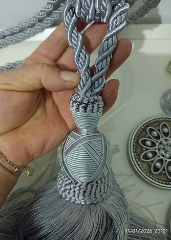 Bohem Gri Nakışlı Perde Bağı 3 adet aparat 3 Adet püskülü - Görsel 8