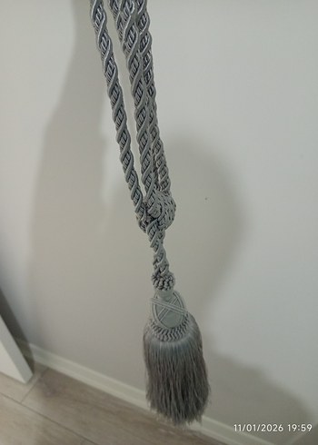Bohem Gri Nakışlı Perde Bağı 3 adet aparat 3 Adet püskülü - Görsel 12