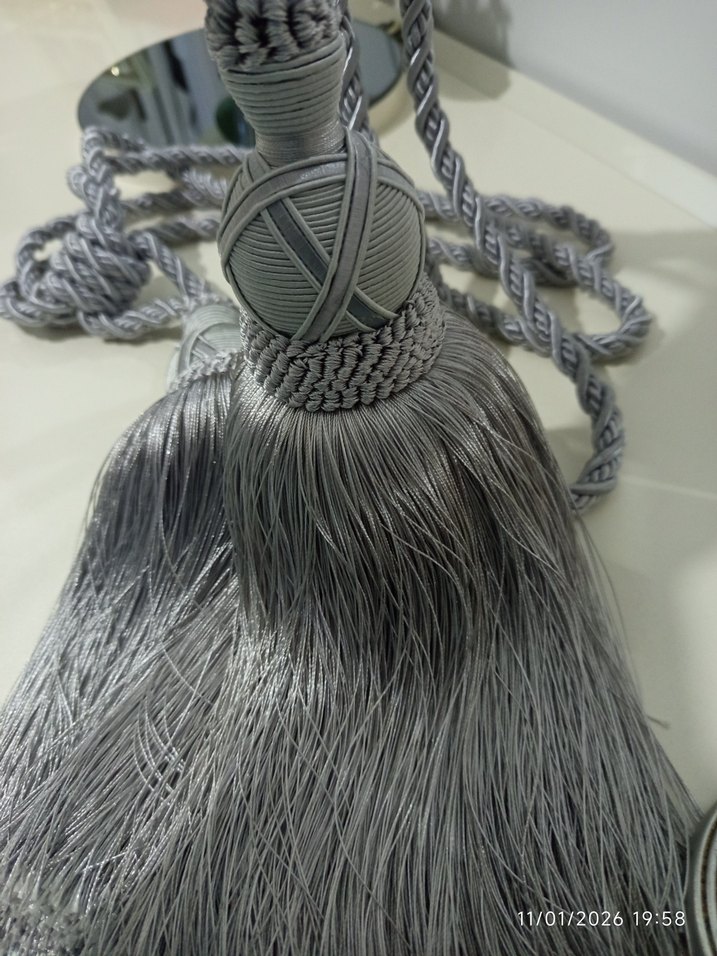 Bohem Gri Nakışlı Perde Bağı 3 adet aparat 3 Adet püskülü - Görsel 3