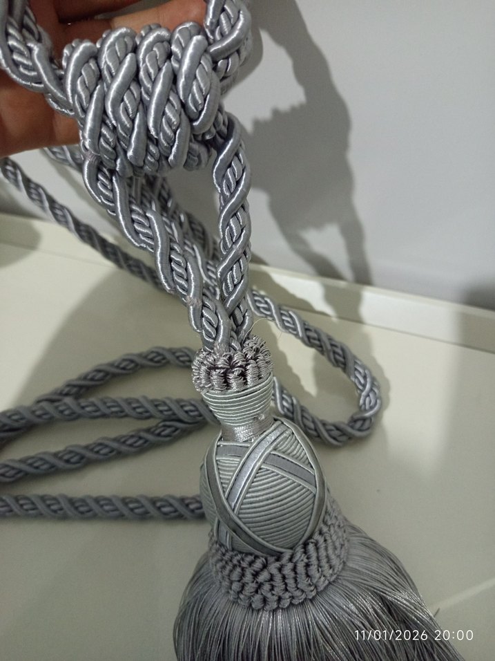 Bohem Gri Nakışlı Perde Bağı 3 adet aparat 3 Adet püskülü - Görsel 5