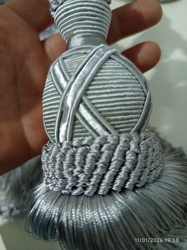 Bohem Gri Nakışlı Perde Bağı 3 adet aparat 3 Adet püskülü - Görsel 2