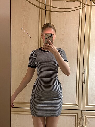 çizgili mini triko elbise