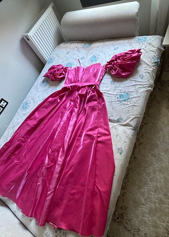 Pembe Drapeli Uzun Straplez Bohem Elbise