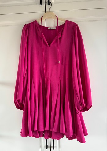 Pembe Pilili Uzun Kollu Bohem Tunik
