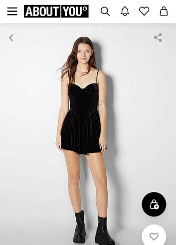 Bershka siyah mini kadife elbise