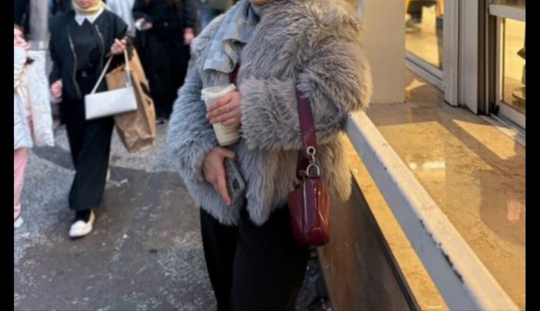 kadın gri peluş kürk - Görsel 2