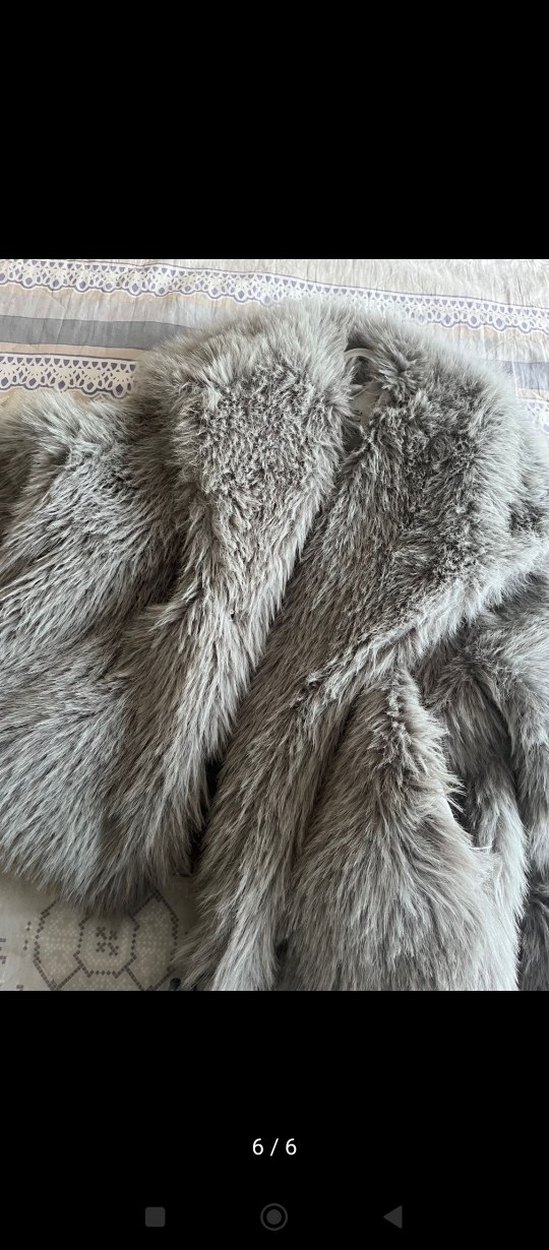 kadın gri peluş kürk - Görsel 3