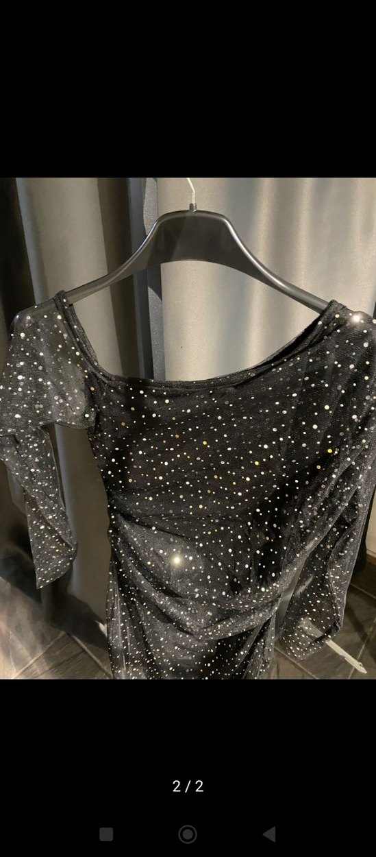 Uzun Kollu Siyah Pul Payetli Kadın Elbisesi - Görsel 2