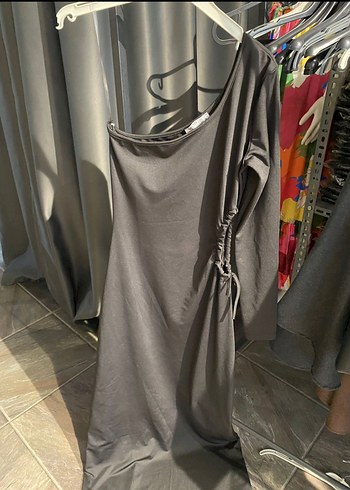 tek kol yan pencereli Maxi elbis - Görsel 2