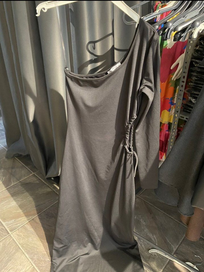 tek kol yan pencereli Maxi elbis - Görsel 2