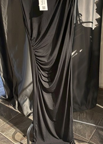 Siyah Drapeli Uzun Kadın Elbise - Görsel 2