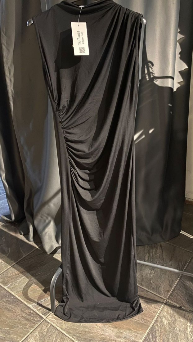 Siyah Drapeli Uzun Kadın Elbise - Görsel 2