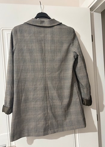 40 Beden Düğmeli Ekose Desenli Kadın Blazer Ceket