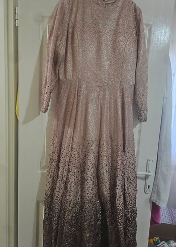 Abiye Bej Parlak Vintage Uzun Elbise