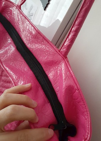 Pembe Deri Kadın Çanta y2k pink - Görsel 4