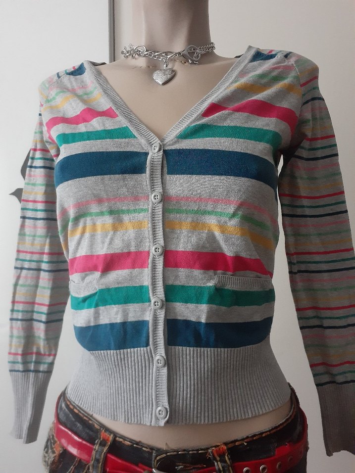 Çok Renkli Çizgili y2k Kadın Hırka - Görsel 2