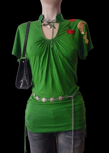 Yeşil Nakışlı ywk bluz elbise - Görsel 2