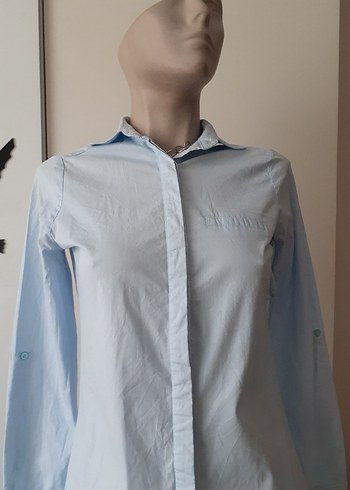 Mavi Pamuklu tesettür Gömlek tunik - Görsel 2