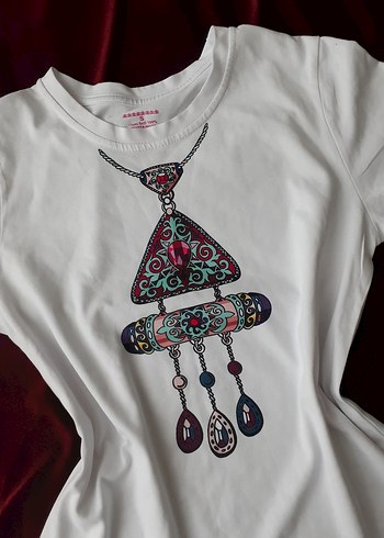 Bohem Renkli Kadın Tişört - Görsel 2