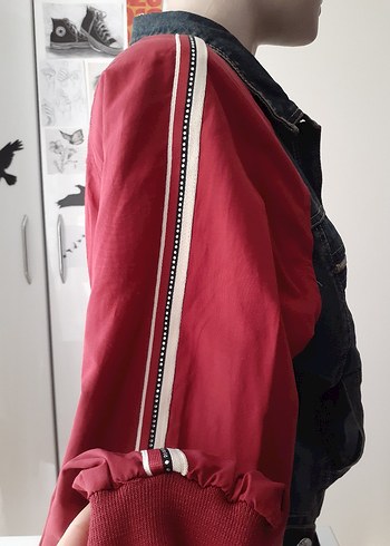 38 Beden kırmızı Renk etiketli Denim kot Ceket bomber