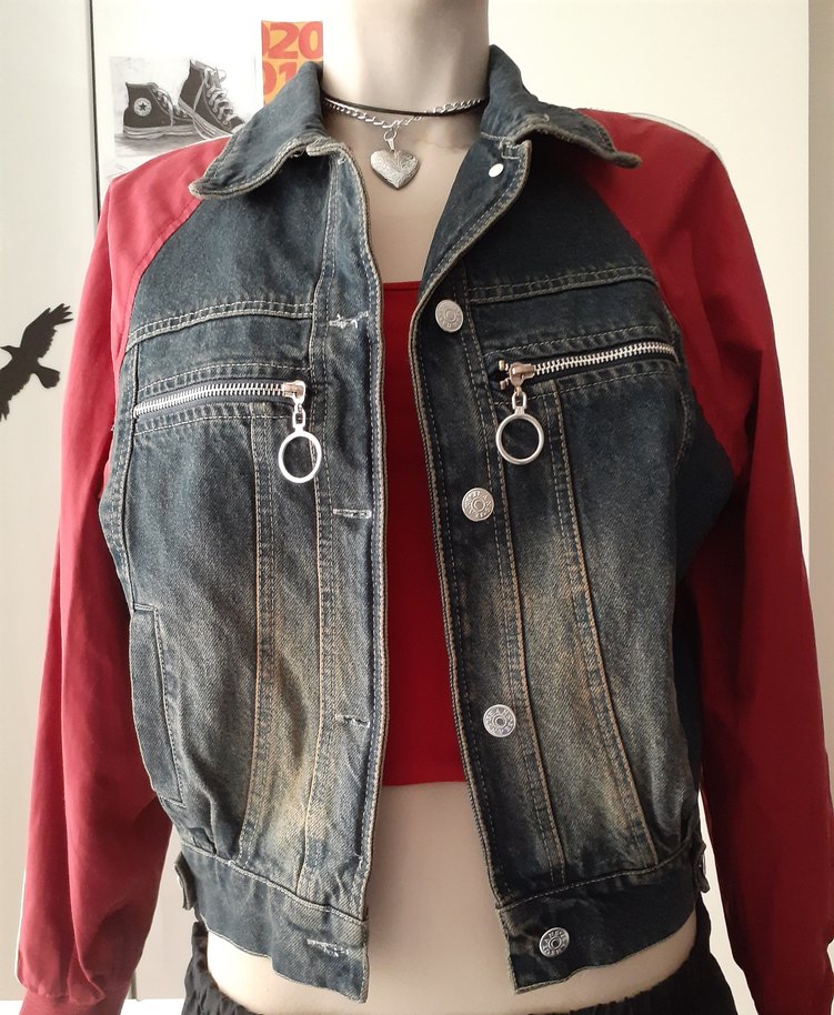 etiketli Denim kot Ceket bomber - Görsel 3