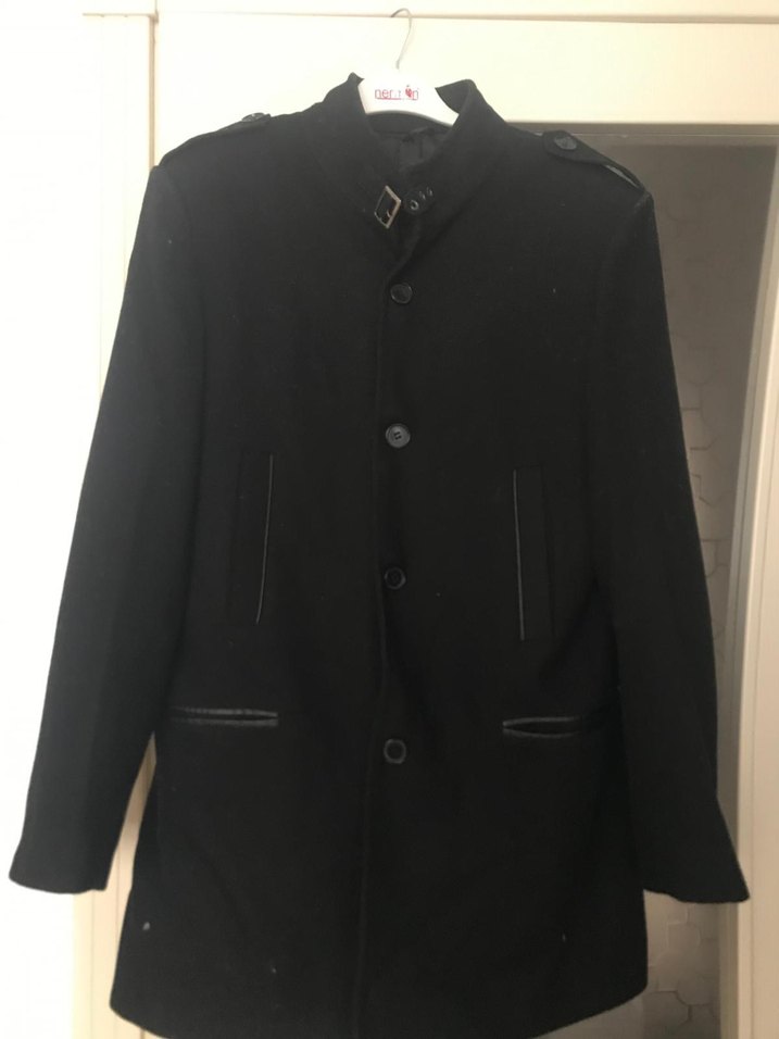 Düğmeli Siyah Erkek Midi Kaban - Görsel 2