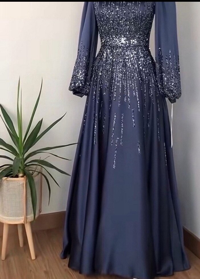 Lacivert uzun Abiye Elbise - Görsel 2