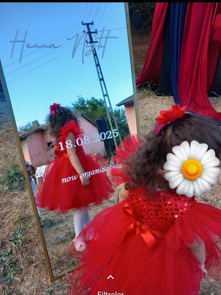 Kız Çocuk Kırmızı  Elbise - Görsel 2