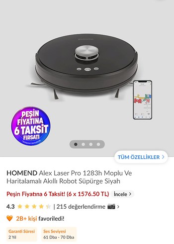 Homend Beyaz Robot Süpürge - Görsel 3