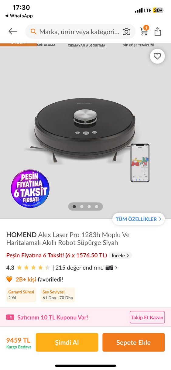 Homend Beyaz Robot Süpürge - Görsel 3