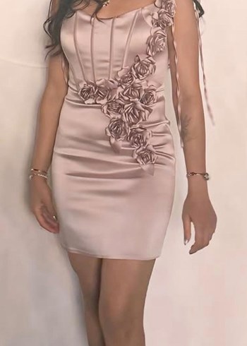 Pembe Straplez Mini Gelinlik - Görsel 2