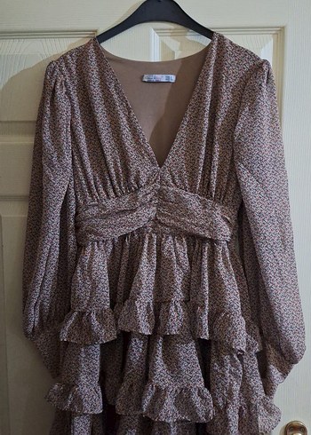 Bej Puantiyeli Kat Kat Mini Elbise - Görsel 2