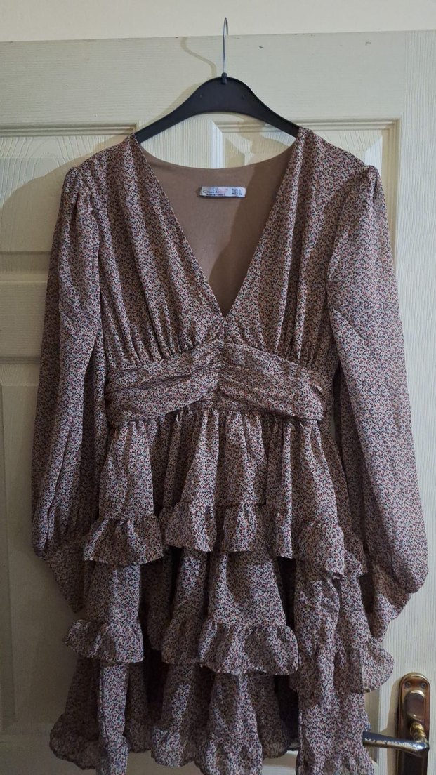 Bej Puantiyeli Kat Kat Mini Elbise - Görsel 2