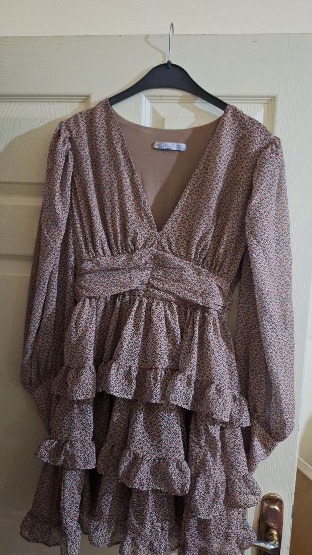 Bej Puantiyeli Kat Kat Mini Elbise - Görsel 3