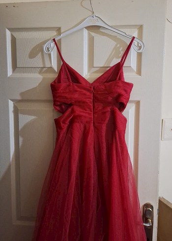 Kırmızı Drapeli Uzun Abiye Elbise - Görsel 4