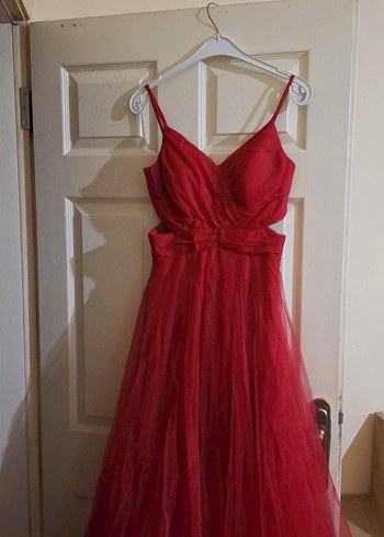 Kırmızı Drapeli Uzun Abiye Elbise - Görsel 5