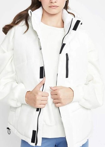 Beyaz Kapüşonlu Kadın Şişme Yelek - Görsel 3